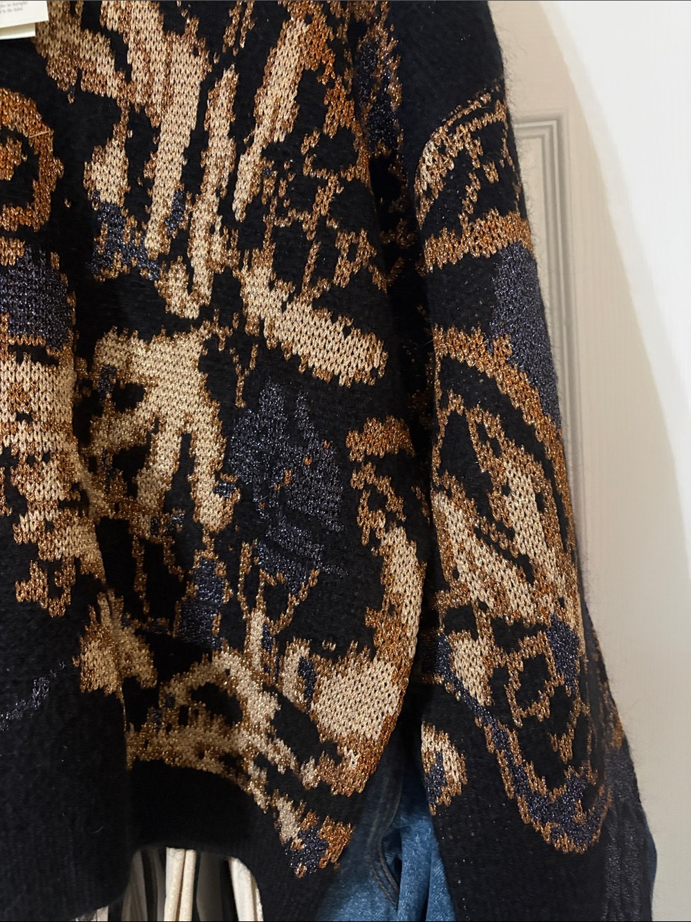 Sezane Irina Sweater Black With Black Jacquard Print - Size XXL - Picture 4 of 8